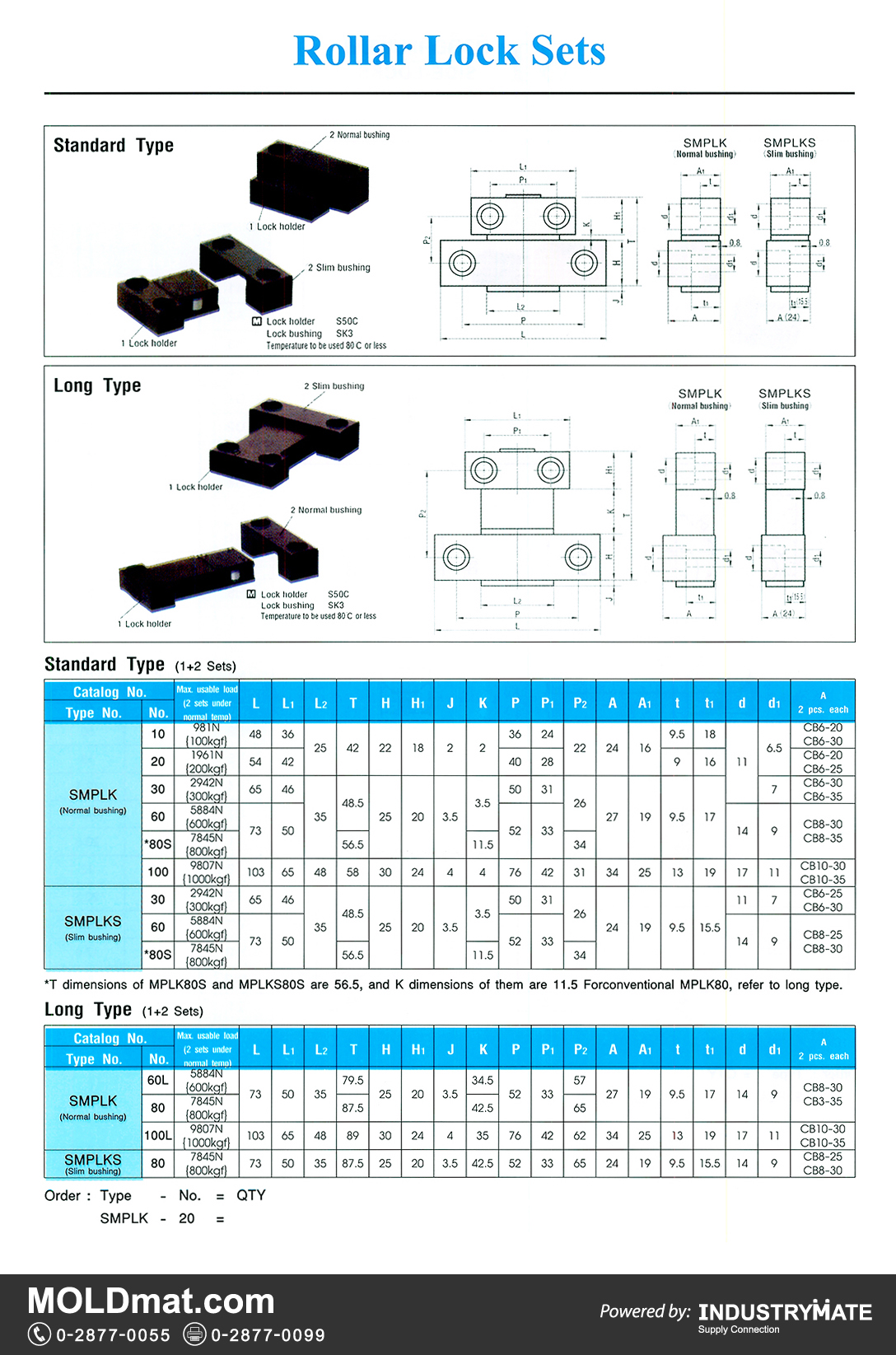 แคตตาล็อกสินค้า (Product Catalog) จำหน่ายราคาพิเศษ มีส่วนลด สนใจติดต่อสั่งซื้อ บริษัท อินดัสทรีเมท จำกัด โทร 0-2877-0055 จัดส่งทั่วประเทศ ส่วนประกอบ อะไหล่ แม่พิมพ์พลาสติก (Plastic Mold, Plastic Mould Parts Components)   Rollar Lock Sets