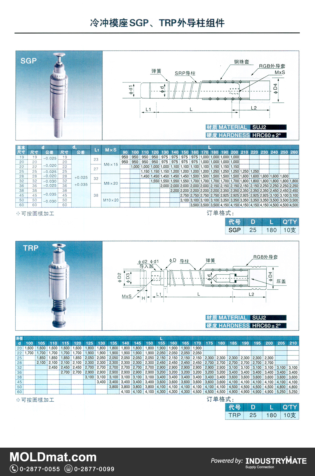 แคตตาล็อกสินค้า (Product Catalog) จำหน่ายราคาพิเศษ มีส่วนลด สนใจติดต่อสั่งซื้อ บริษัท อินดัสทรีเมท จำกัด โทร 0-2877-0055 จัดส่งทั่วประเทศ ส่วนประกอบ อะไหล่ แม่พิมพ์พลาสติก (Plastic Mold, Plastic Mould Parts Components) SGP, TRP