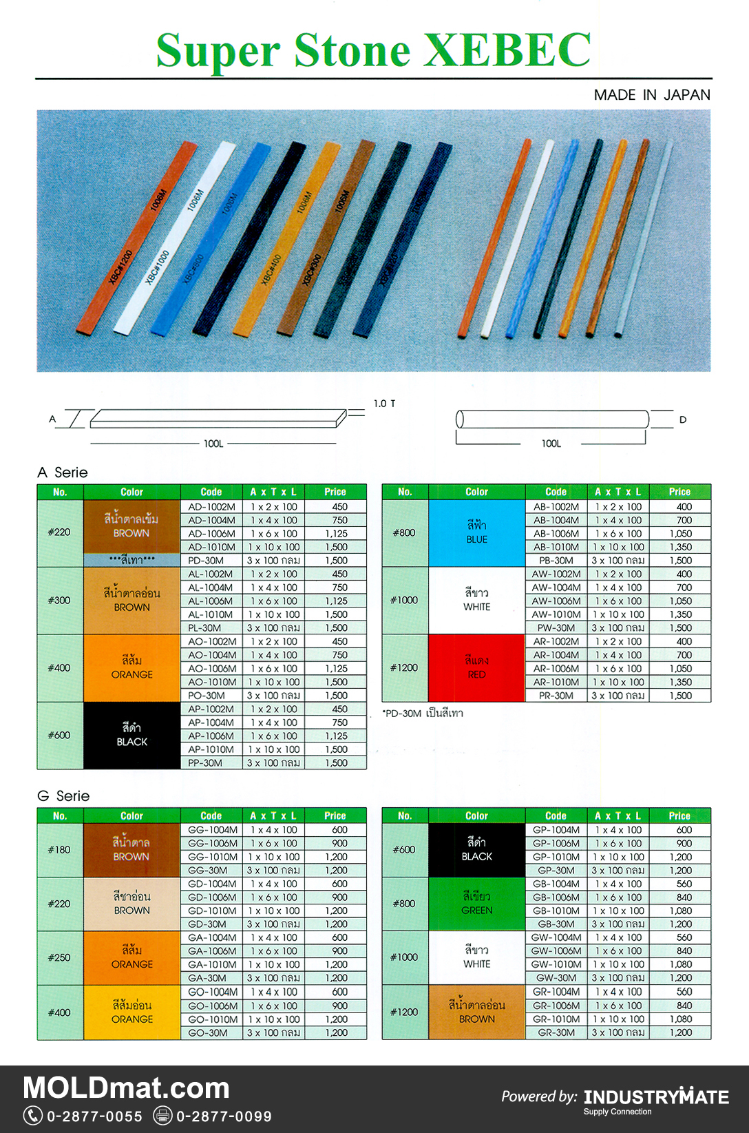 แคตตาล็อกสินค้า (Product Catalog) จำหน่ายราคาพิเศษ มีส่วนลด สนใจติดต่อสั่งซื้อ บริษัท อินดัสทรีเมท จำกัด โทร 0-2877-0055 จัดส่งทั่วประเทศ ส่วนประกอบ อะไหล่ แม่พิมพ์พลาสติก (Plastic Mold, Plastic Mould Parts Components) หินขัด Xebec (Super Stone)