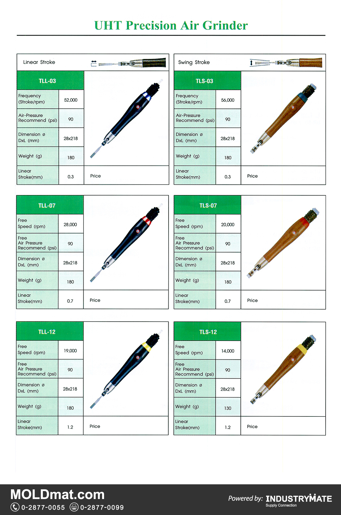 แคตตาล็อกสินค้า (Product Catalog) จำหน่ายราคาพิเศษ มีส่วนลด สนใจติดต่อสั่งซื้อ บริษัท อินดัสทรีเมท จำกัด โทร 0-2877-0055 จัดส่งทั่วประเทศ ส่วนประกอบ อะไหล่ แม่พิมพ์พลาสติก (Plastic Mold, Plastic Mould Parts Components) UHT Precision Air Grinder