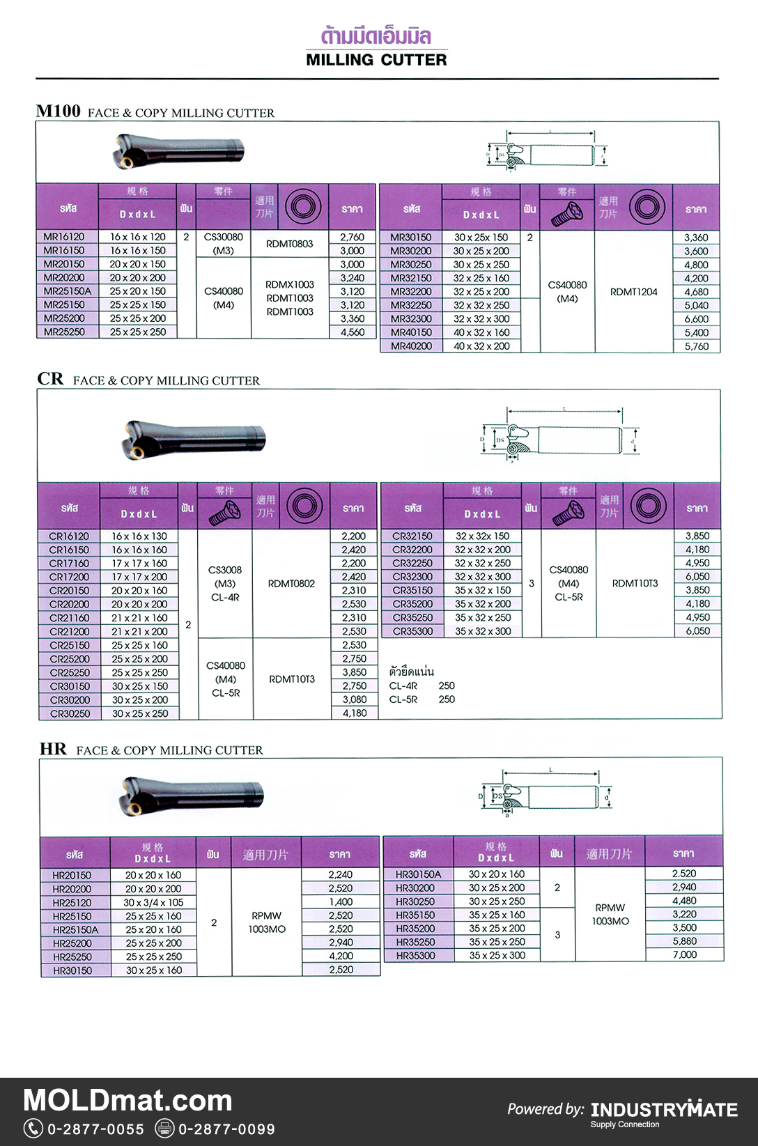 แคตตาล็อกสินค้า (Product Catalog) จำหน่ายราคาพิเศษ มีส่วนลด สนใจติดต่อสั่งซื้อ บริษัท อินดัสทรีเมท จำกัด โทร 0-2877-0055 จัดส่งทั่วประเทศ ส่วนประกอบ อะไหล่ แม่พิมพ์พลาสติก (Plastic Mold, Plastic Mould Parts Components) ด้ามมีดเอ็นมิล (Milling Cutter)