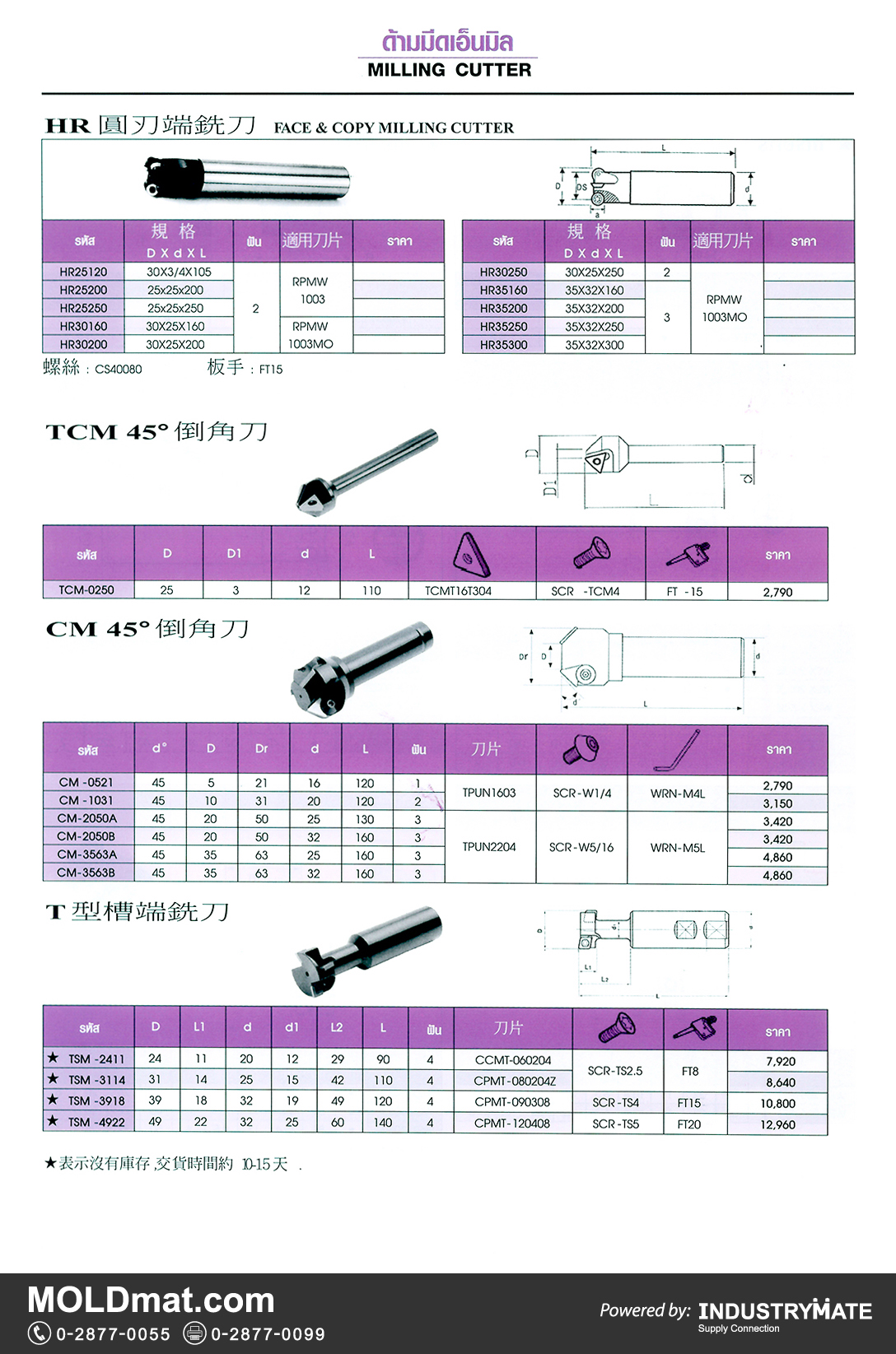 แคตตาล็อกสินค้า (Product Catalog) จำหน่ายราคาพิเศษ มีส่วนลด สนใจติดต่อสั่งซื้อ บริษัท อินดัสทรีเมท จำกัด โทร 0-2877-0055 จัดส่งทั่วประเทศ ส่วนประกอบ อะไหล่ แม่พิมพ์พลาสติก (Plastic Mold, Plastic Mould Parts Components) ด้ามมีดเอ็นมิล (Milling Cutter), Face & Copy Milling Cutter