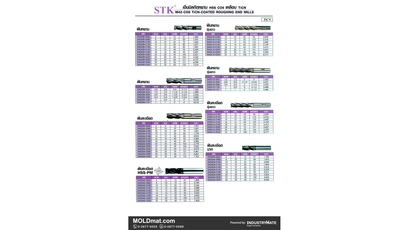 (A18) STK เอ็นมิลกัดหยาบ HSS CO8 M42 เคลือบ TiCN