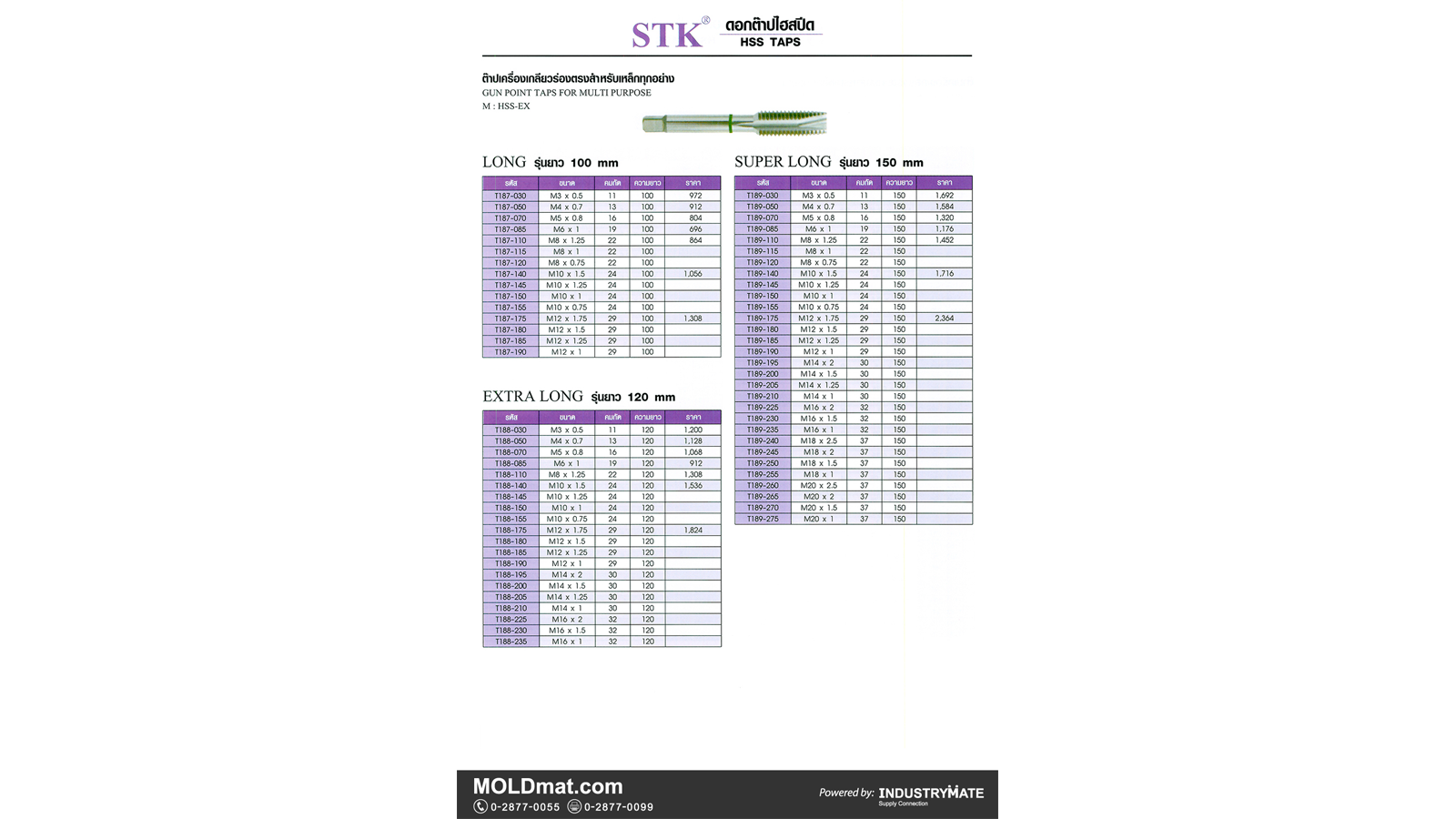 (A29) STK ดอกต๊าปไฮสปีด HSS ร่องตรง Long / Extra Long / Super Long