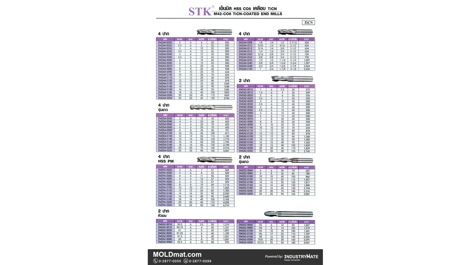 (A17) STK เอ็นมิล HSS CO8 M42 เคลือบ TiCN 2F/4F